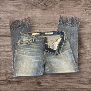 Anthropologie Pilcro and the Letterpress Denim Mid-Rise Hyphen Fringe Jeans Sz28